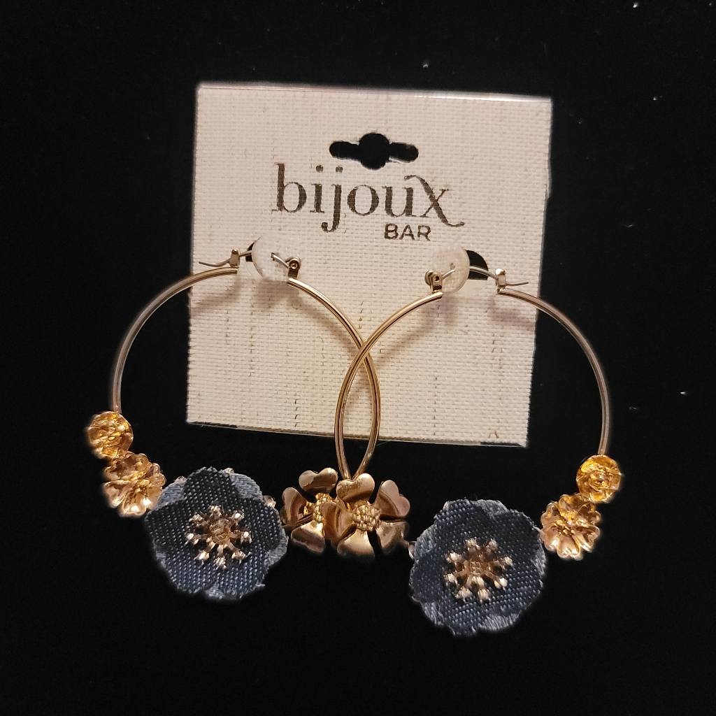 Denim Floral HoopsEarrings 18$